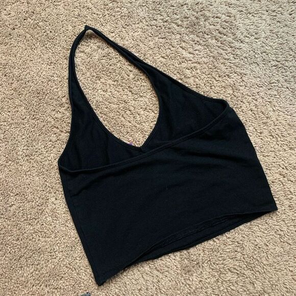 Express One Eleven Black Halter Top Cropped XS Neck Tie - Picture 2 of 3